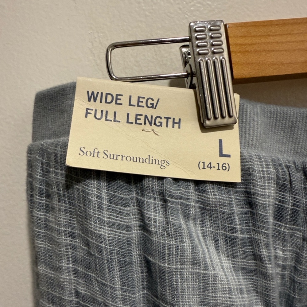 Soft Surroundings Raliegh Gauze Gray Blue Ruffle Pants Womens size Large 14/16 - Picture 7 of 7
